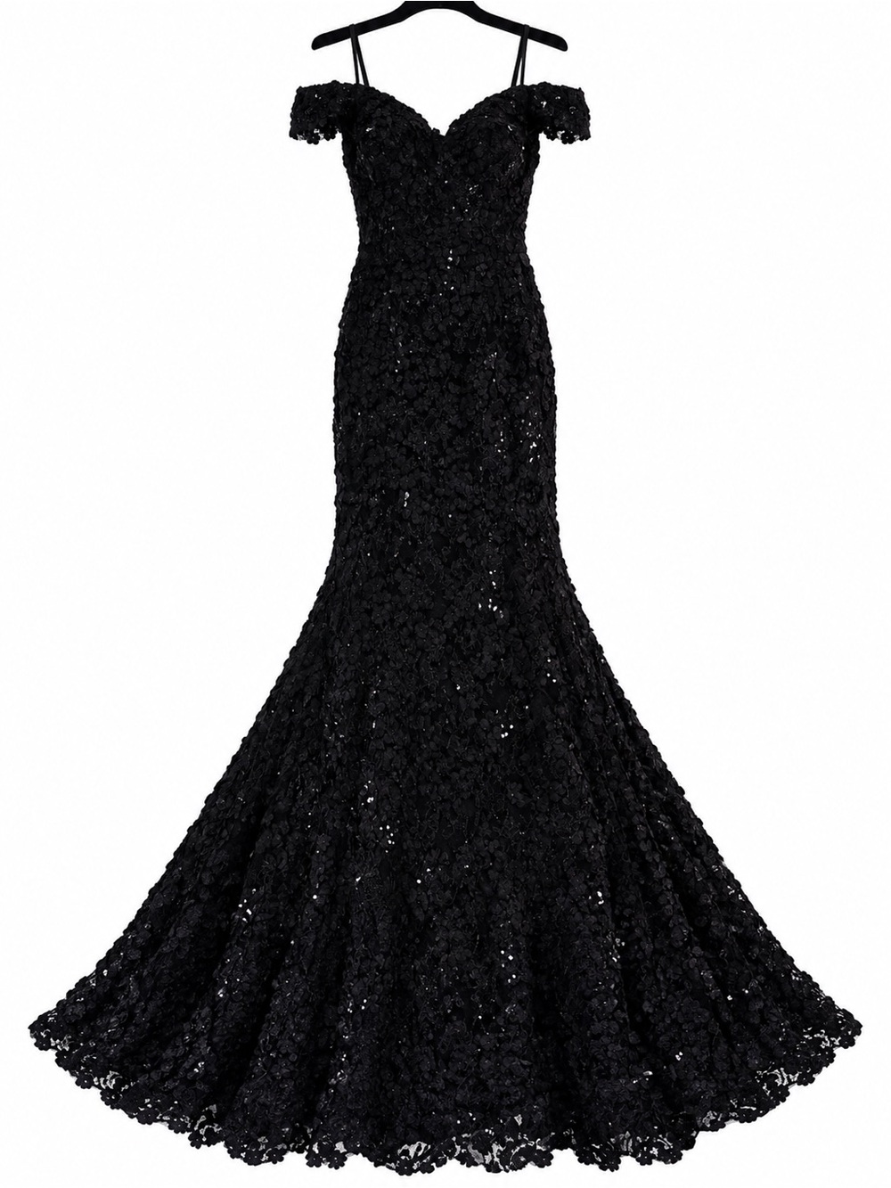 Off-Shoulder One-Shoulder Black Lace Mermaid Gown